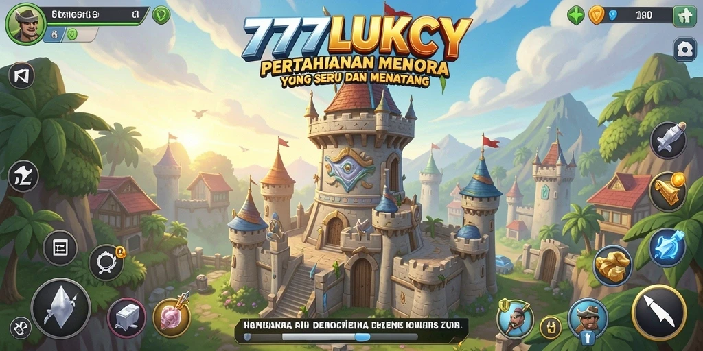 Screenshot gameplay <strong>777LUKCY</strong> menampilkan aksi menara pertahanan yang intens.