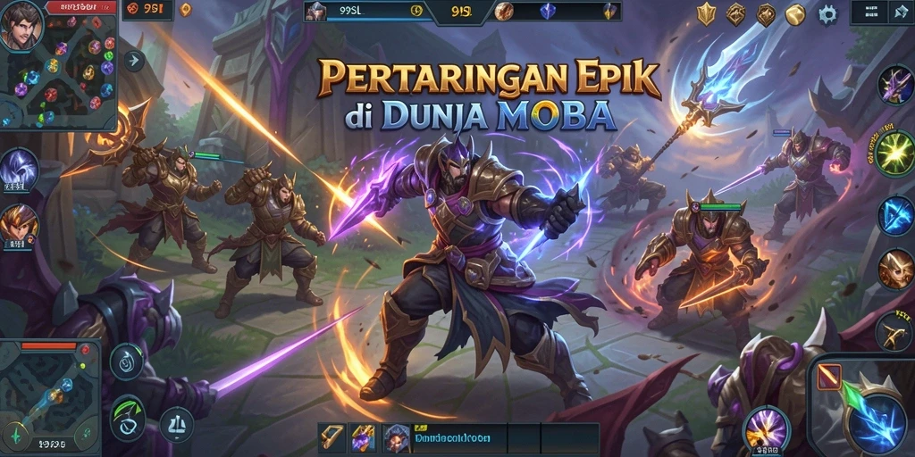 Screenshot utama 99SL menampilkan pertarungan seru dalam arena MOBA.