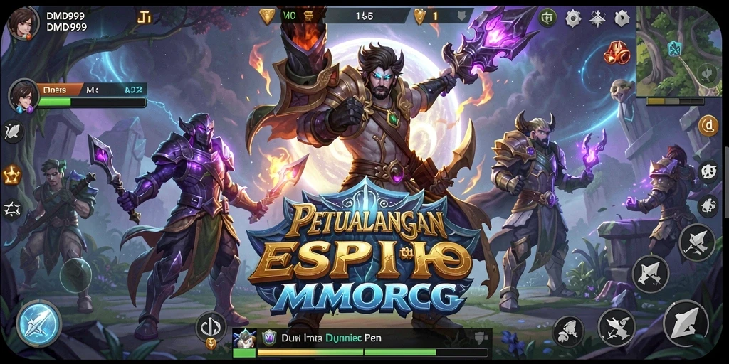 Tampilan gameplay epik DMD999 dalam dunia MMORPG.