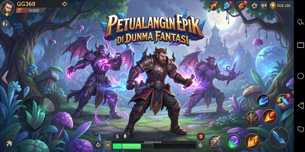 Screenshot GG368 memperlihatkan karakter bertarung di dunia fantasi.