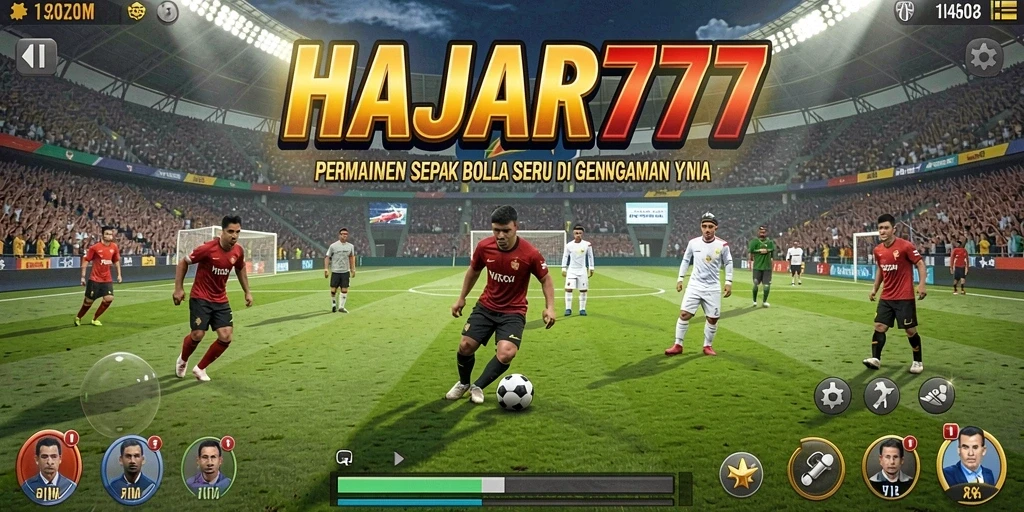 Screenshot gameplay HAJAR777 yang menampakkan aksi di lapangan sepak bola.