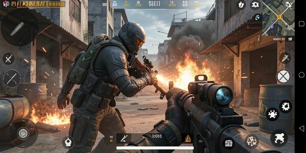 Screenshot KATSU5 menampilkan adegan aksi tembak-menembak yang seru.