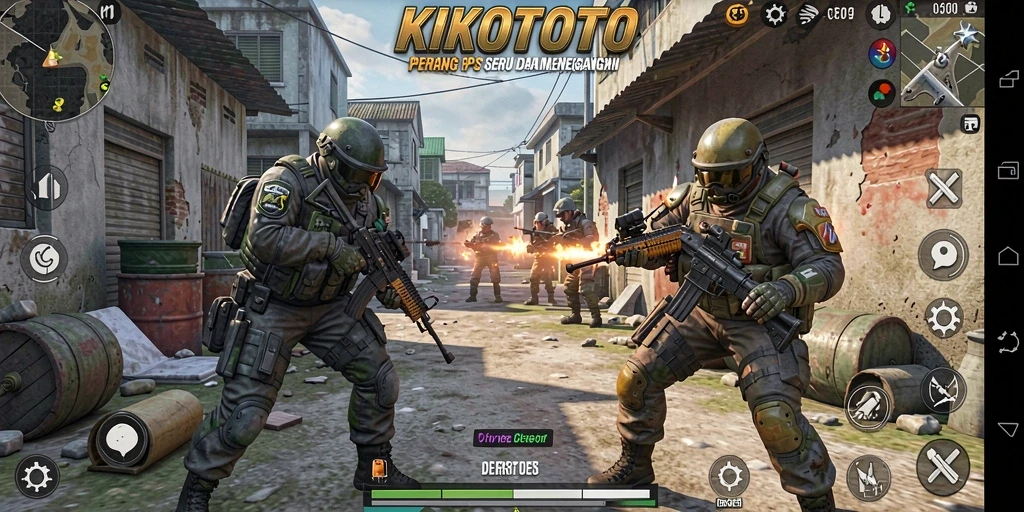 Screenshot KIKOTOTO menampilkan pertempuran FPS yang mendebarkan.