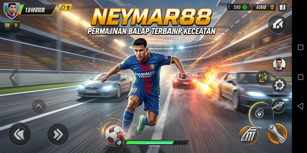 Screenshot gameplay NEYMAR88 menampilkan aksi balap yang mendebarkan.