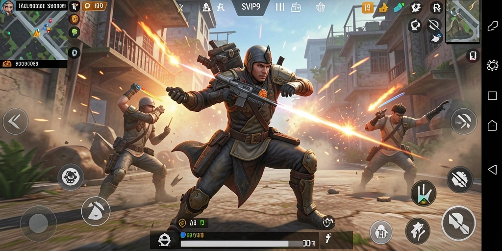 Tangkapan layar gameplay seru di SVIP9 yang menunjukkan aksi tembak-menembak.