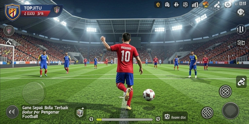 Tampilan gameplay menarik dari TOPJITU dengan aksi sepak bola yang seru.